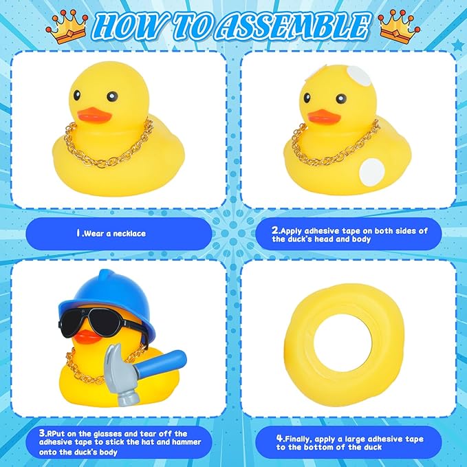 Funny Rubber Ducks for Car Dashboard Assembled Tool Duck with Glasses Hard Hat & Hammer - Rubber Duck car Ornaments for Dashboard, Office, Home Decor for Men & Women