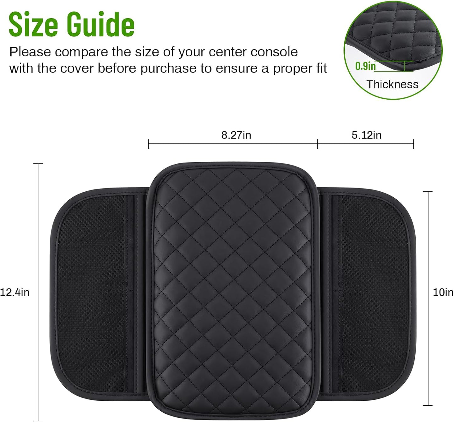 Car Center Console Cover with 6 Storage Pockets, Leather Car Arm Rest Cover Thickened Cushion, Universal Vehicle Armrest Pad Interior Protector, Black