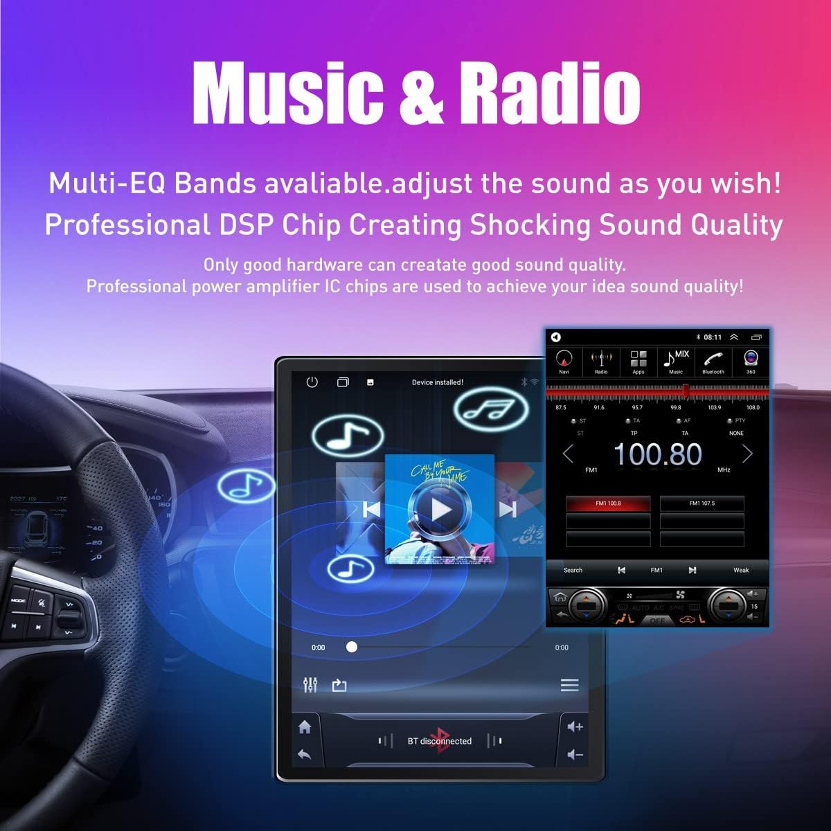 Kunfine Tesla Style Car CarPlay Android Auto Navigation Stereo GPS Radio Reverse Camera 9.7" IPS Touchscreen Headunit Tablet Media Player For Peugeot 301 13-22, if Applicable Octa Core 2G+32G Advanced