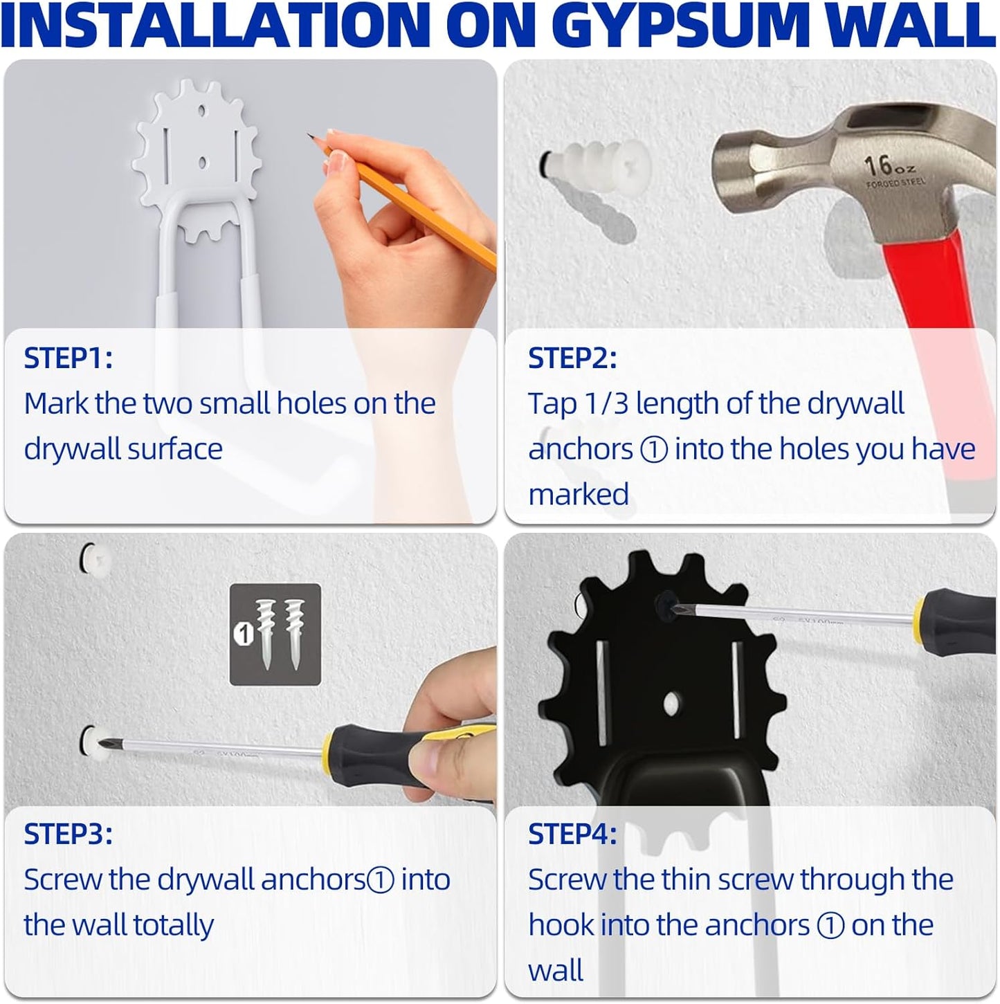 Garage Hooks Black & White 12 Pack, Heavy Duty Steel Tool Storage Utility Hook Organizing Power Tools, Wall Mount Holder for Bike, Ladder and Garden Chairs