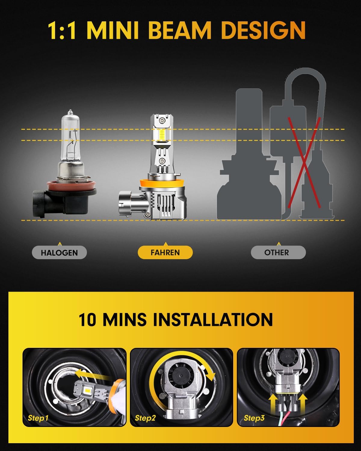 FAHREN 2025 Brightest H11 Led Bulbs, ππ,πππππ H11/H8/H9 Lights, 1000% Brighter with 16 CSP Chips, Cutting-Edge Tech for Epic Night Visibility, 6500K Cool White Fog Bulb HID, Pack of 2