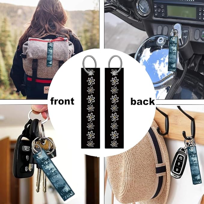 1pcs Black and White Daisy License Plate Frame for Women, Daisies Floral car Decorative tag Frames Girly, Flower License Plate Cover Holder for Vehicle with Double Sided car Keychain tag