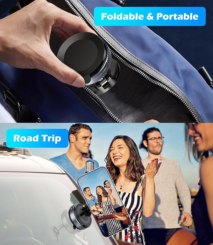 Car Phone Mount Holder for Magsafe, 360° Adjustable Magnetic Phone Holder Foldable Suction Cup Phone Mount for Car/Gym/Mirror Mount for iPhone/Android, Black