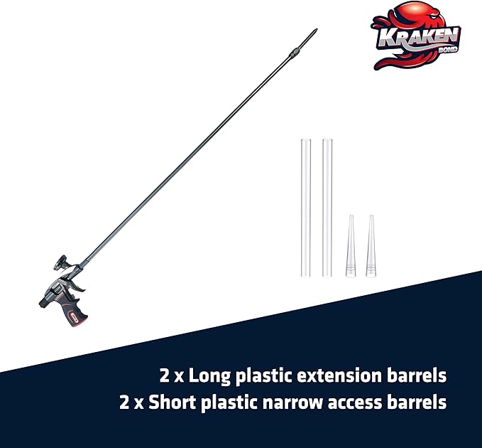 Kraken Bond PRO Foam Gun - 40" (3.3 ft) - 1 Pack - Non-Stick Teflon Coated, Long Nozzle, 360° Swivel Tip Foam Gun - Ideal for Contractors and DIY Enthusiasts