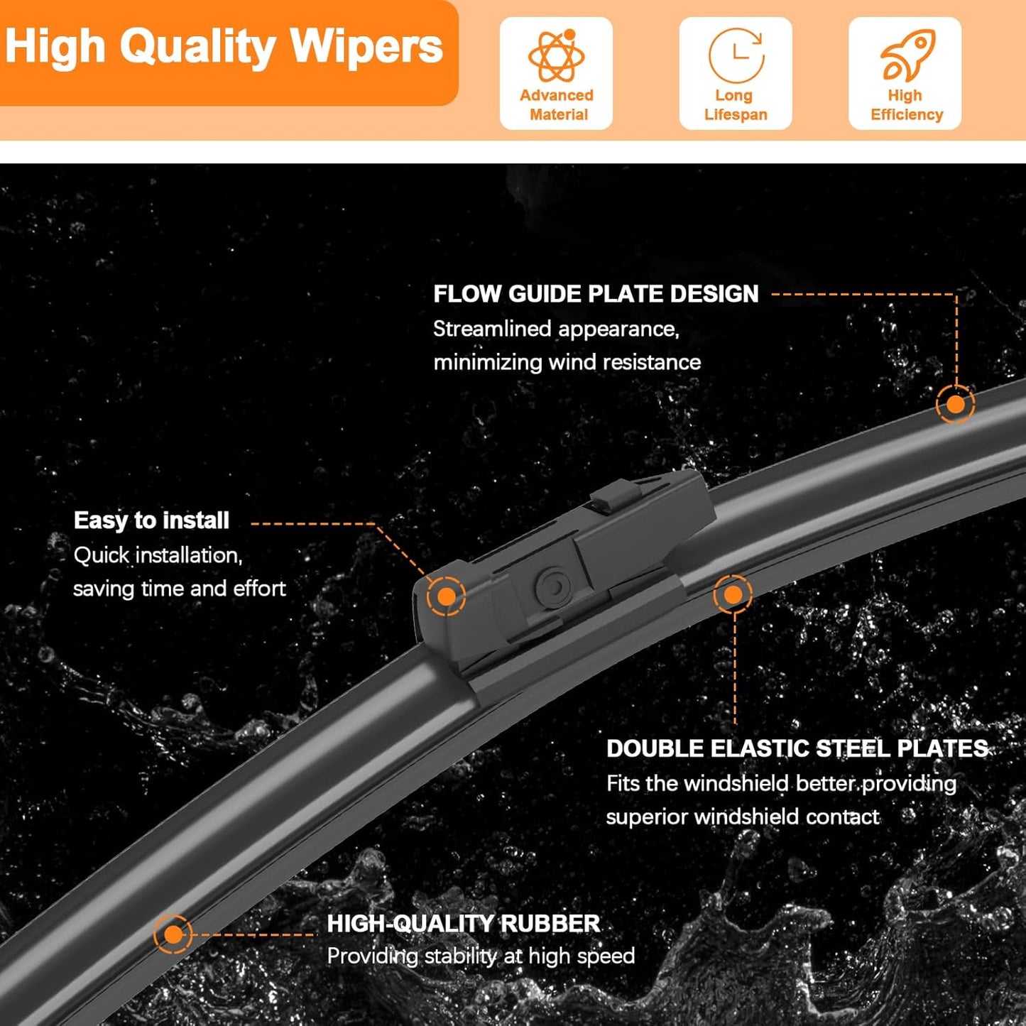 HULADAED® 26'' 20'' 12'' Windshield Wipers Replacement for Toyota Highlander 2019-2008 GX460 2023-2011,Silicone Front Rear Wiper blades for MY Car-All Weather & Quiet(3 PACK)