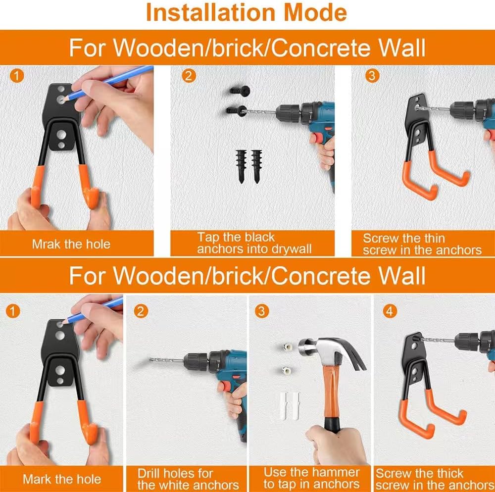 Garage Hooks Pack of 12, Garage Storage System Hooks for Hanging Ladders, Bicycles, Power Tools and More Tools