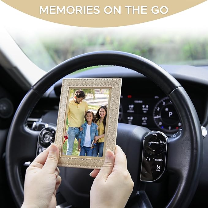 KINIVA 2 Pack Car Picture Holder - Magnetic Faux Leather Picture Frame for Safe Driving - Gift for Dad Mom Husband Wife Car Visor Accessories, Car Accessory (Fits 2.5"x3.5" Photos) (Apricot)