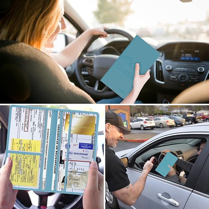 Car Registration & Insurance Card Holder Leather Auto Glove Box Organizer Document Wallet with Magnetic Shut