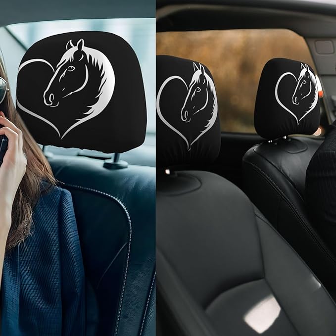 Dujiea 2 Pack Horse Love Car Headrest Covers, Universal Soft Car Seat Head Rest Cover Protector, Vehicle Accessories Fabric Headrest Cover for Cars Vans Trucks
