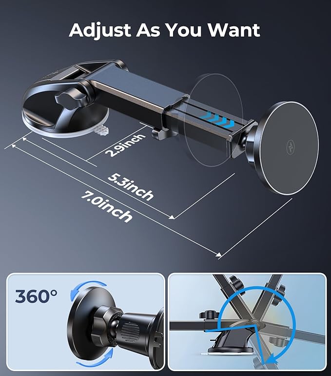 New 2025 Vacuum Magnetic Phone Suction Holder, 15W Wireless Charger for MagSafe Car Mount & Dashboard Windshield Vent Holder, All-Weather Suction for Uber, iPhone 16/15/14 Pro Max Plus