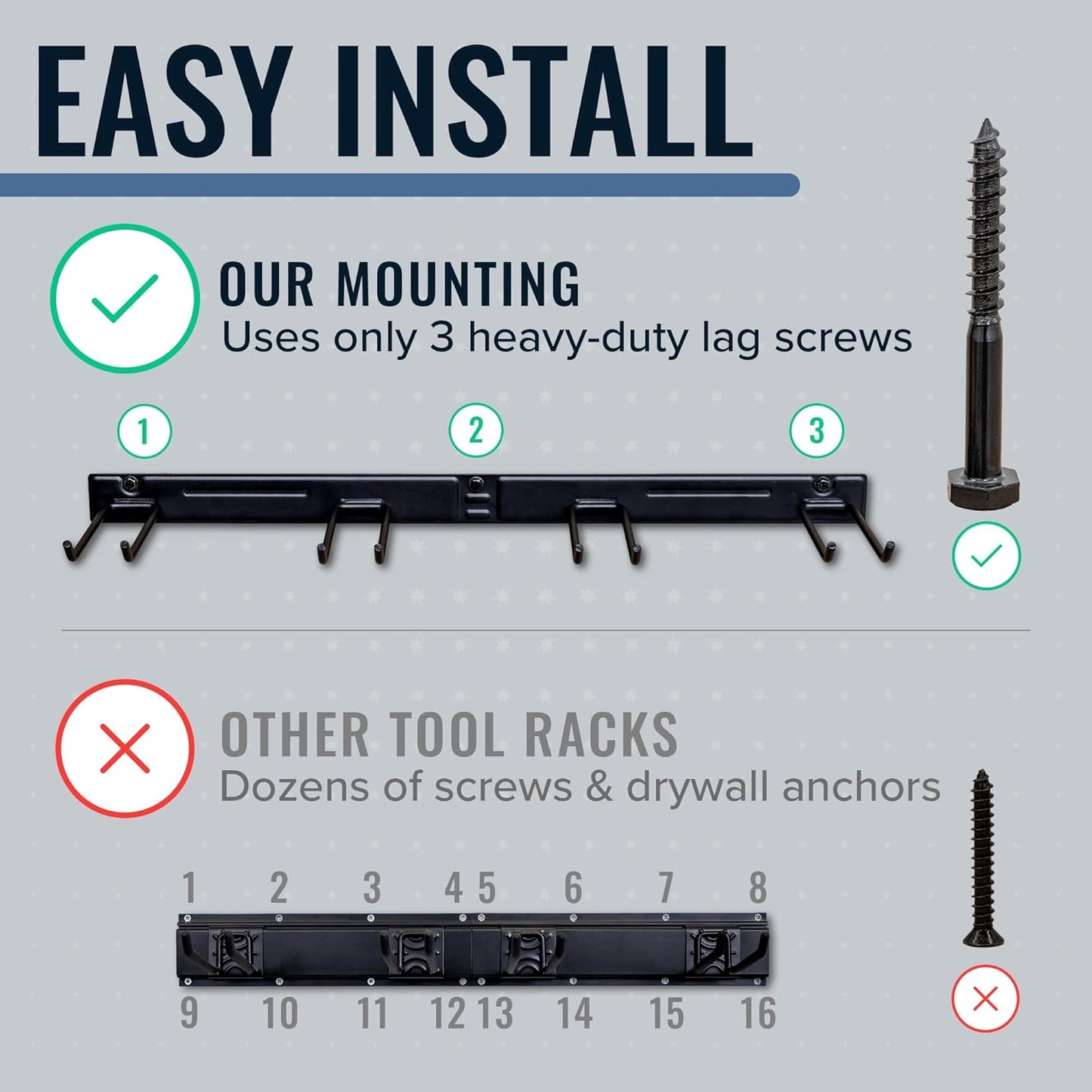 StoreYourBoard Wall-Mounted Rack With 4 Garage Hooks – Heavy-Duty Steel Holder Garage & Garden Storage for Shed, Workshop, or Home Organization – For Rakes, Shovels, Tools & More – 1 Pack, Cactus