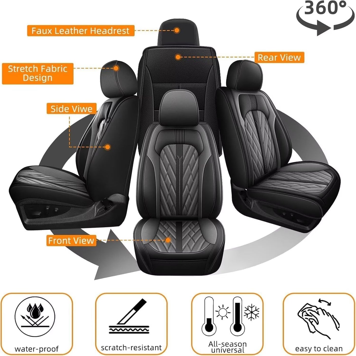 AOMSAZTO Ford Ranger Seat Covers: Front Seat Covers Custom Fit 2019 2020 2021 2022 2023 2024 Ford Ranger Breathable Waterproof Leather Seat Protector(2 Front Seats, Black&Grey)