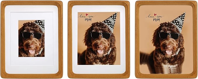 Natural Wood Photo Frames Inspired Tabletop Picture Frame with Mat, Vertical or Horizontal Display (Teak, 11x14 matted to 5x7/8x10)