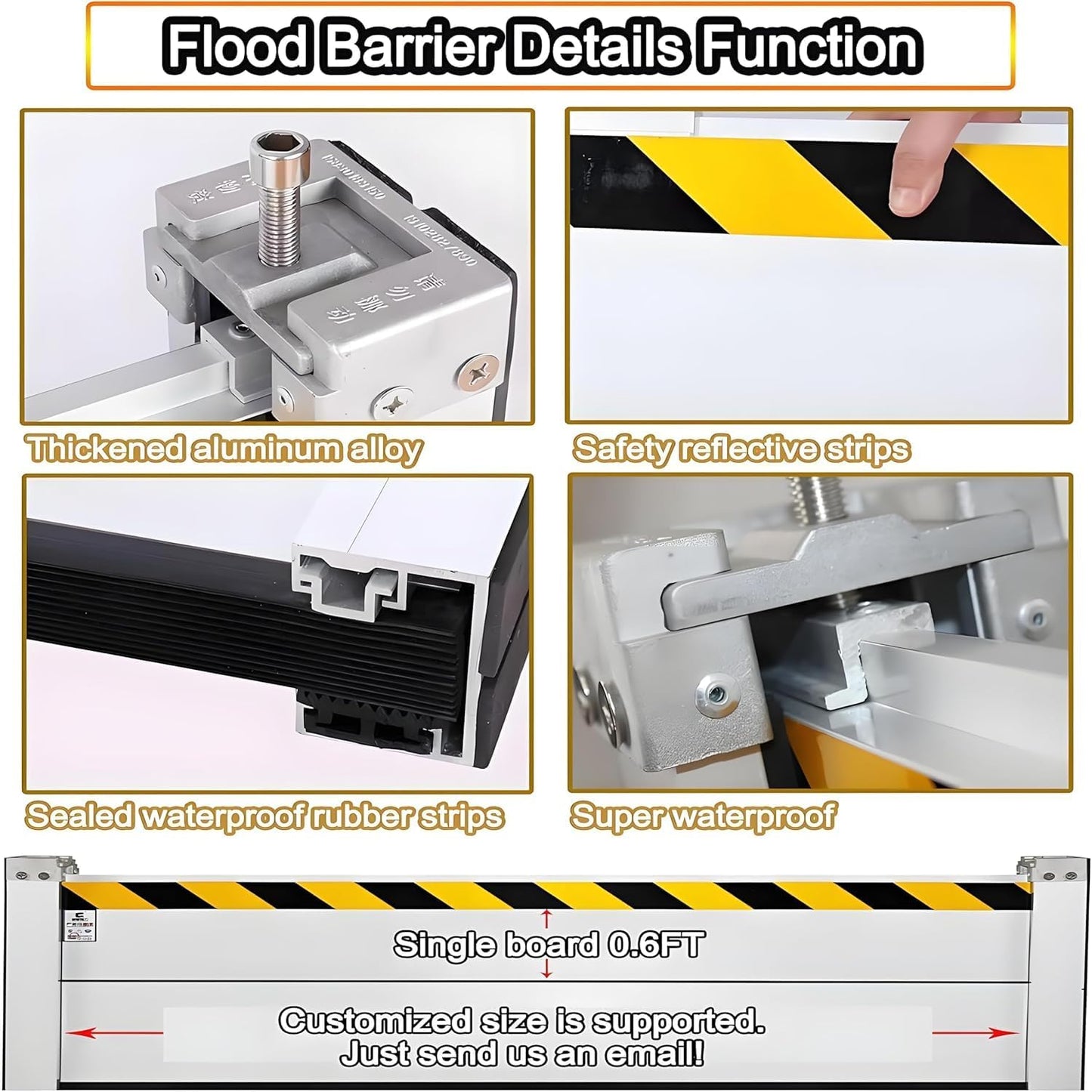Flood Barriers for Home Exterior - Aluminum Alloy Outdoor Easy Flood Barrier Garage Doors Water Barriers for Flooding,H15.7 Inch/L6.5FT