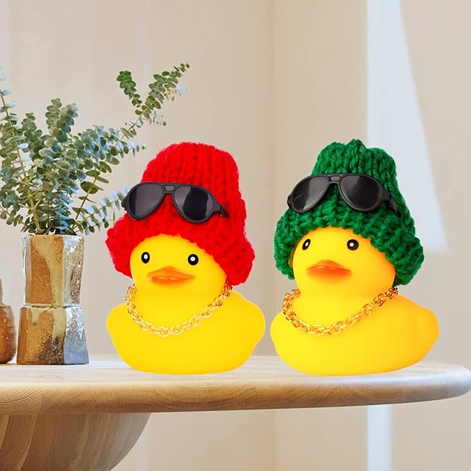 Car Rubber Duck,Yellow Duck Car Dashboard Decorations Accessories with Mini Beanie Hat Necklace and Sunglasses(W1)