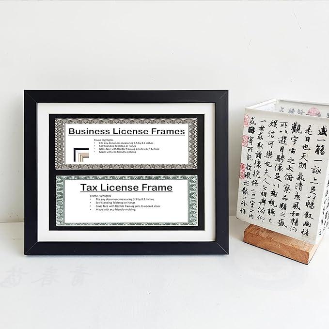 Gallery Business License Frame Work,Double Business License Frame,with 3"X8.5"pads,additional suspension hardware and desktop painting racks,display panoramic picture certificate or retail license.
