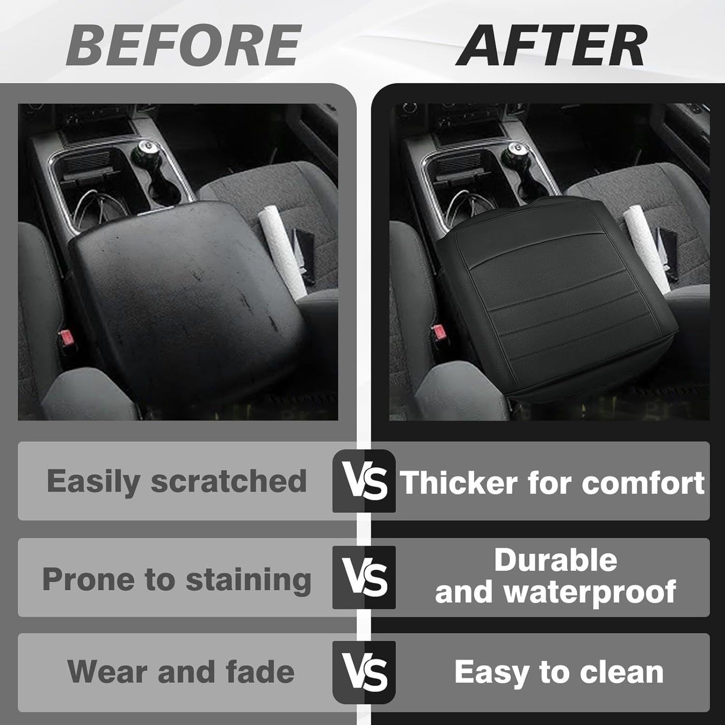 Muslogy Center Console Armrest Cover Compatible with Dodge Ram1500/2500/3500 2013-2018 Comfort Armrest Pad Arm Rest Cushion Vegan Leather Protector 1-Inch Extra Thick(Bucket Seat ONLY)