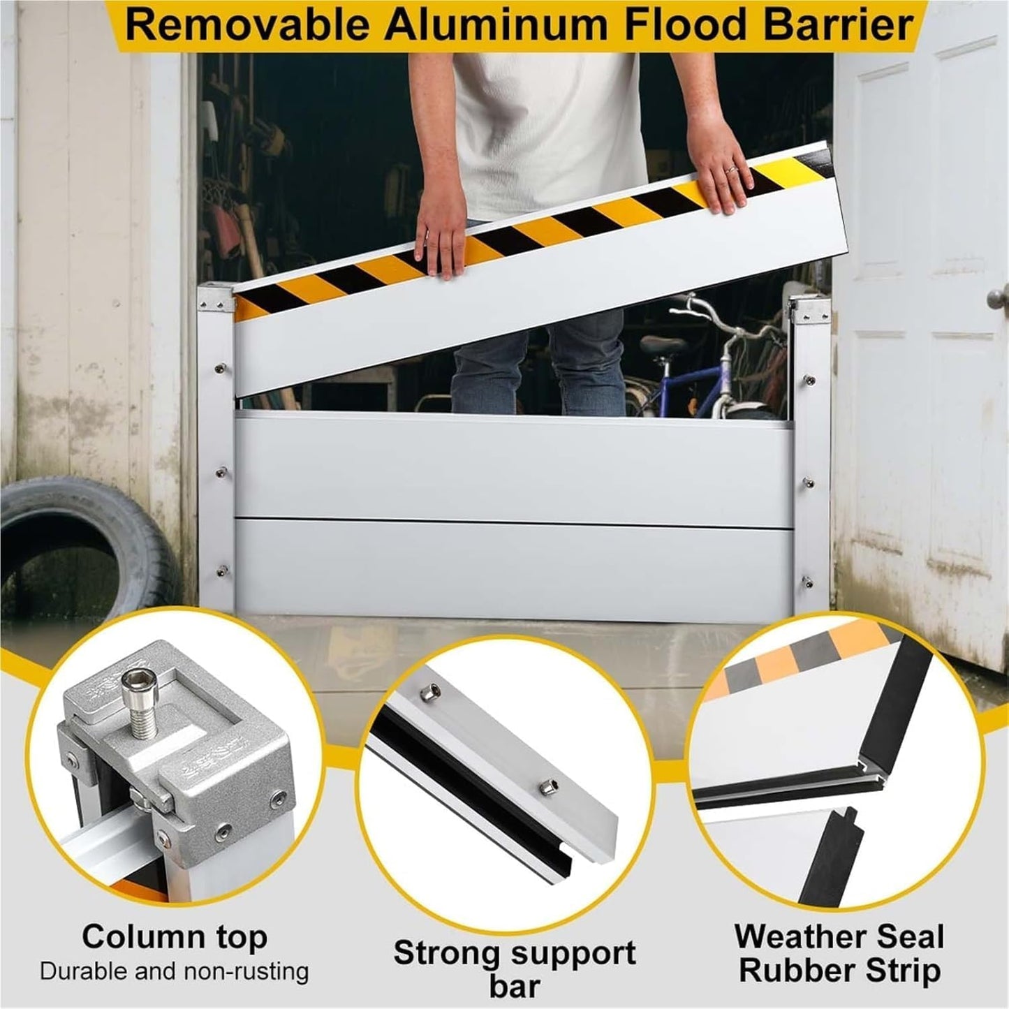Reusable Heavy Duty Aluminum Flood Barriers for Home Exterior, Flood Protection Barriers Water Barrier Door Quick Detachable Garage Doors Detachable Mobile Rain Water Baffle ( H 15.7 inch L 3.5FT)