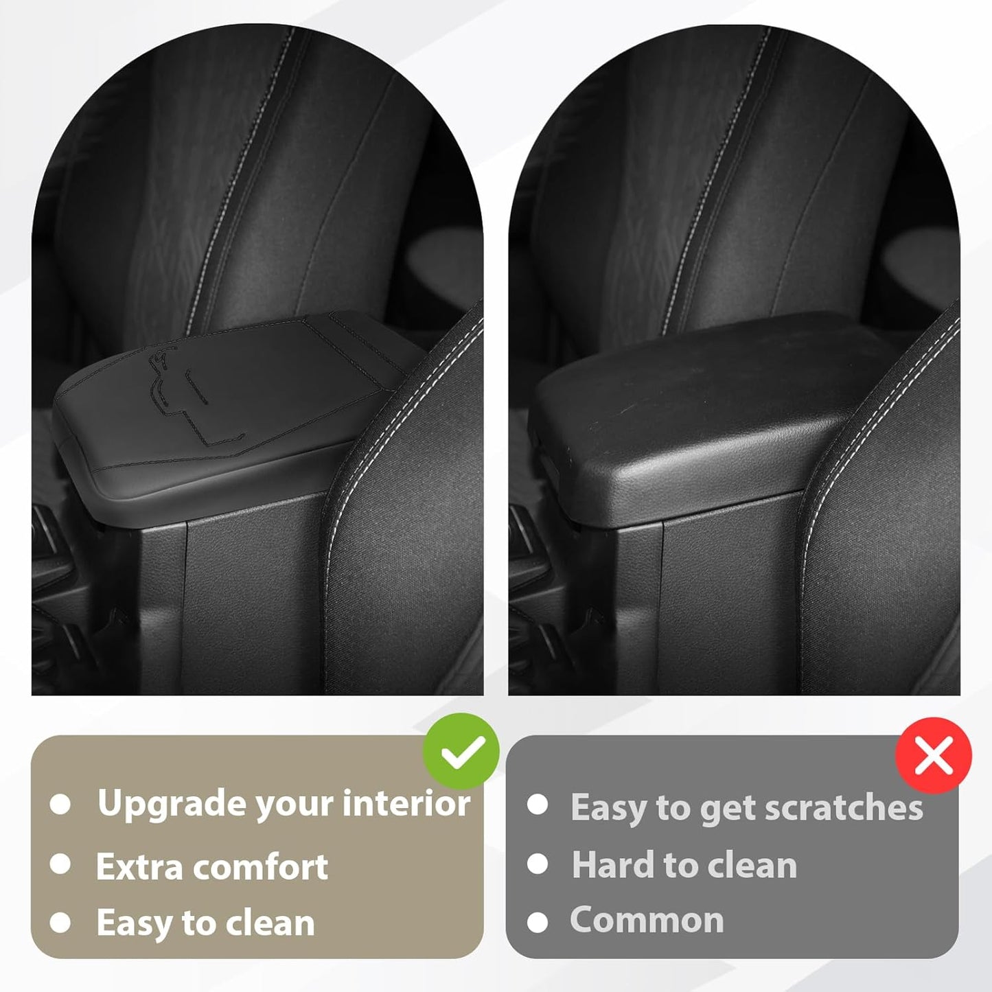 Muslogy Center Console Armrest Cover Compatible with 2024 Toyota Tacoma 2025+ 4Runner Accessories Armrest Lid Protector Vegan Leather Cushion Regular Thick(Black/Black Stitching)