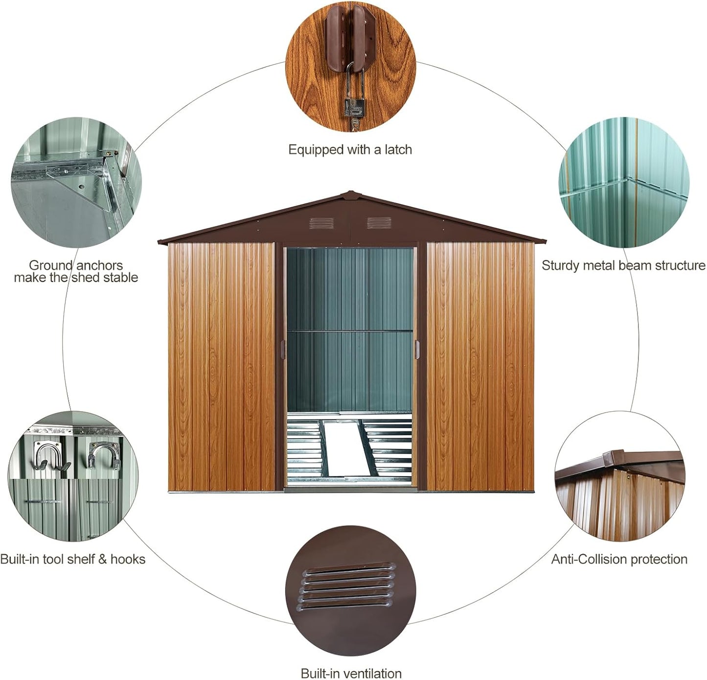 10x8 FT Outdoor Storage Shed, Garden Tool House with Metal Floor Base, Double Sliding Doors, Air Vents, Storage Clearance for Backyard, Patio, Garage, Lawn, Coffee