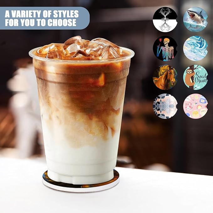 Car Cup Holder Coaster - Watercolor Horse Absorbent Ceramic Coaster 2 Pack, Car Coasters for Cup Holders, Fashion Car Interior Accessories Drink Coaster for Women & Men