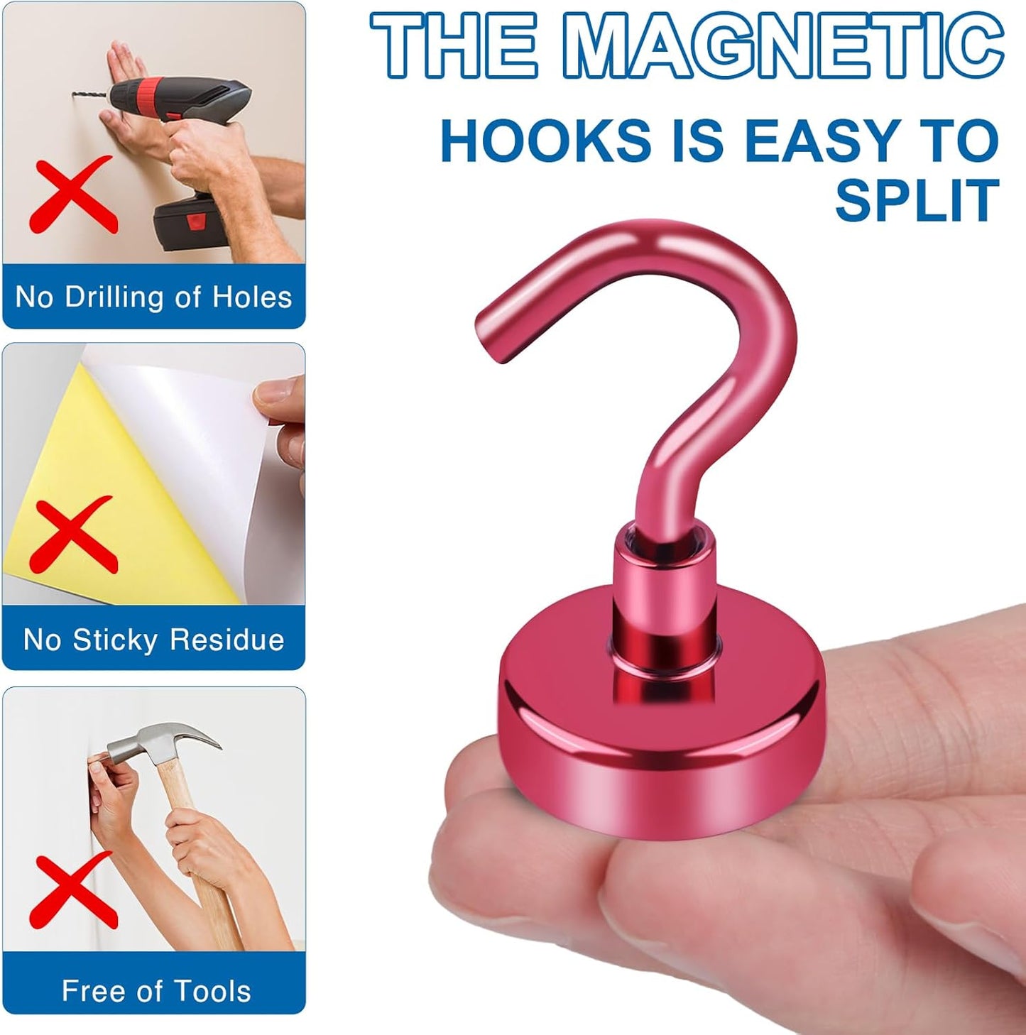 LOVIMAG Cruise Essentials, 150Lbs Cruise Door Magnets, Red Magnet Hooks for Cruise Cabin Strong Magnetic Hooks for Hanging, Refrigerator, Celling -6 Pack