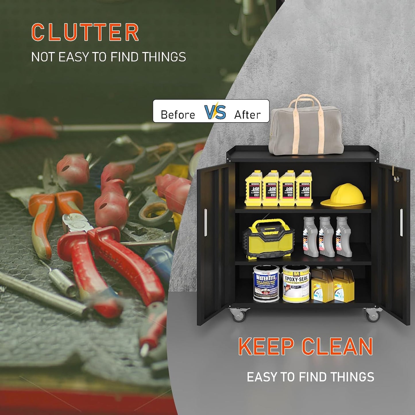 Metal Garage Storage Cabinet with Wheels ,Lockable Rolling Tool Chest on Wheels, Utility Cabinet for Home, Office, Garage and Workshop(Black)