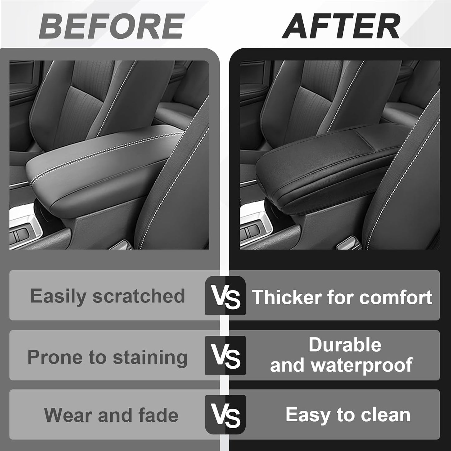 Muslogy Center Console Armrest Cover Compatible with Nissan 2019-2025 Altima Accessories Comfort Armrest Pad Arm Rest Cushion Vegan Leather Protector Black Regular Thick