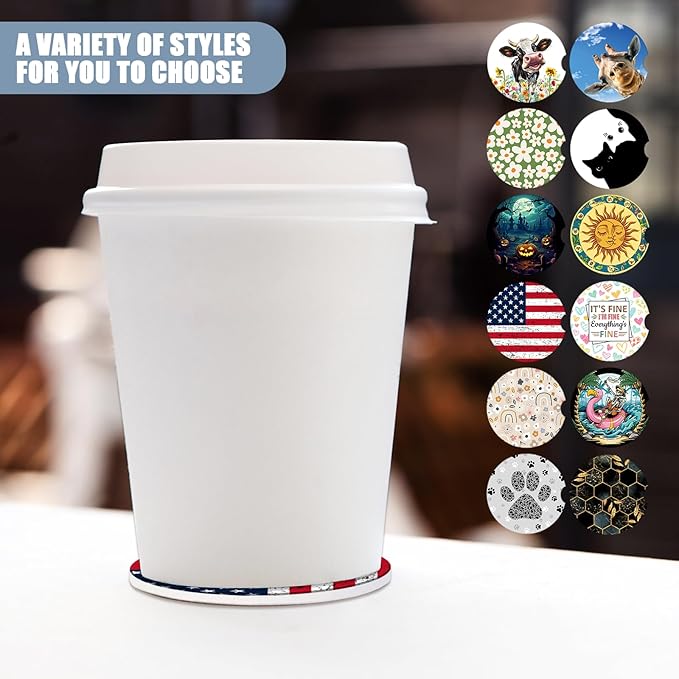 Car Cup Holder Coaster - American Flag Absorbent Ceramic Coaster, Car Coasters for Cup Holders, Auto Accessories for Women & Men, Pack of 2