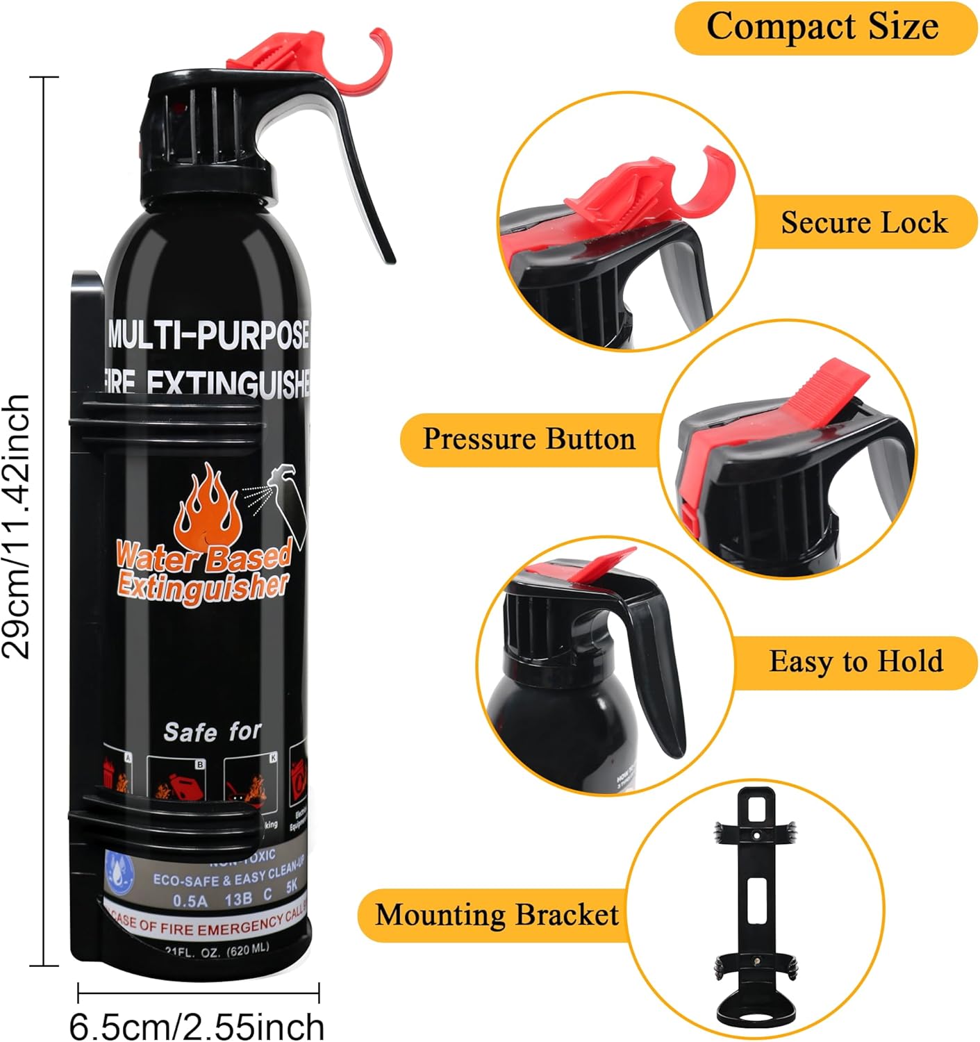 Fire Extinguisher for Home, 6 Pack Vehicle Fire Extinguishers with Mount, Portable Fire Extinguisher Effective on A, B, C, K Fires, Water-Based Extinguisher for Car Boat Office Truck Kitchen Garage RV