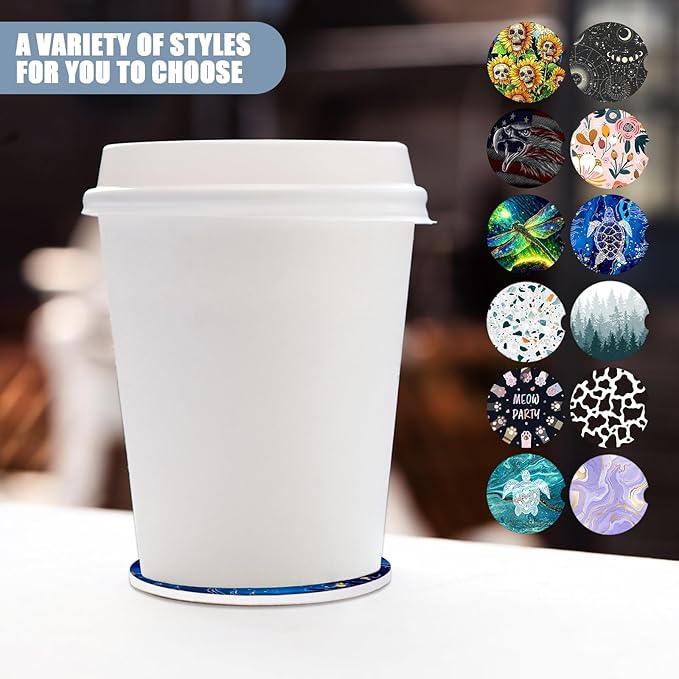 Sea Turtle Car Cup Holder Coaster - Blue Marble Absorbent Ceramic Coaster, Car Coasters for Cup Holders, Auto Accessories for Women & Men, Pack of 2