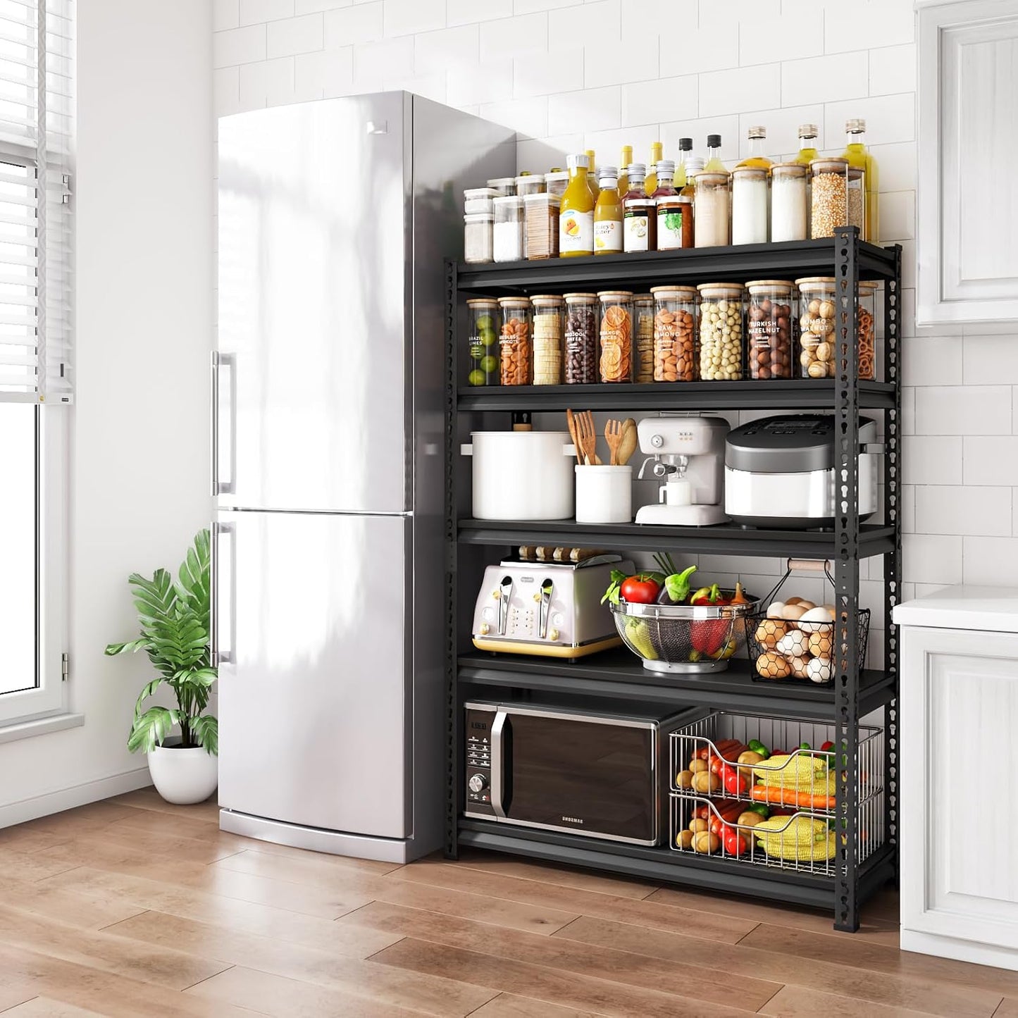 48" W Garage Shelving Heavy Duty,2500LBS Loads Adjustable Garage Storage Shelves, 5-Tier Metal Shelving Units and Storage Racks Heavy Duty, 48”W x 18”D x 78”H,Black…