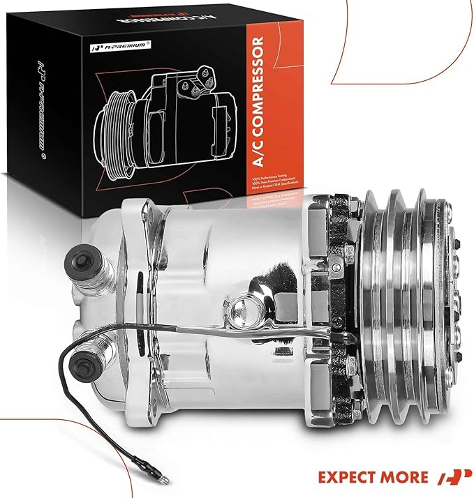 A-Premium Fit for Sanden 508 2PK Style, Universal A/C Compressor with Clutch, 2 Groove V-Belt, Chrome Plated Aluminum Housing