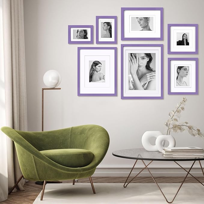 Egofine 12x16 Picture Frames 4PCS Covered by Plexiglass, Made of Solid Wood, Display Pictures 9x12/11x14 with Mat or 12x16 Without Mat for Wall Mounting, Purple