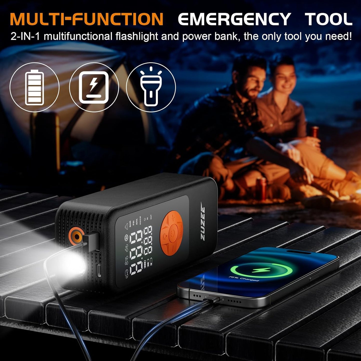 Tire Inflator Portable Air Compressor, 4X Faster Inflation & High-Capacity Battery, Tire Pump with Digital Pressure Gauge & LED Light, 150PSI Air Pump for Car Tires, Motorcycle, Bike, Ball, etc