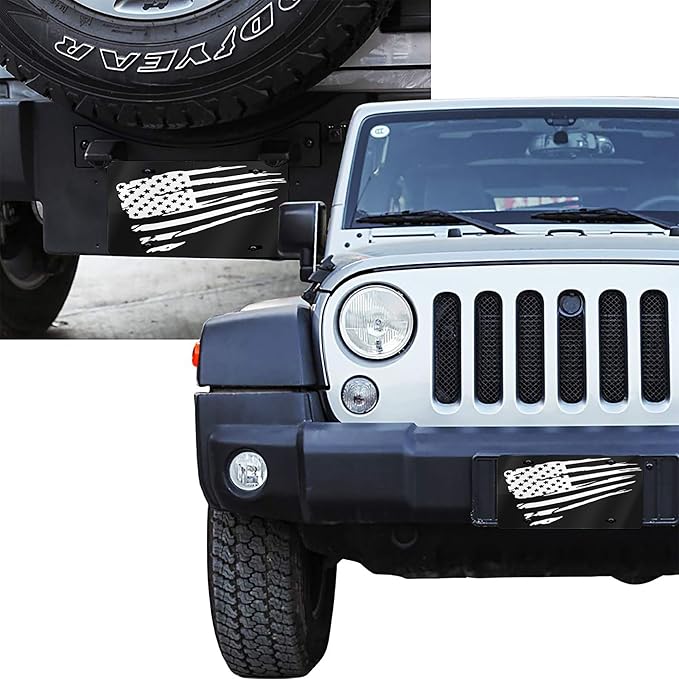 Front License Plate American Flag Black Vanity Plates Aluminum Metal Decorative Car Tag Novelty License Plate Cover for Men Women 6 * 12 in (4 Holes)