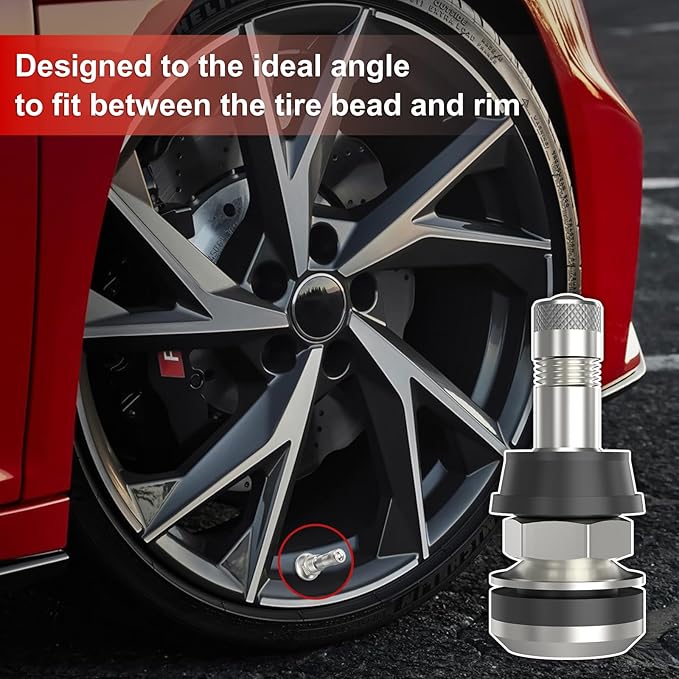 SUNSOUL TR416 25pcs Metal Valve Stems Outer Mount Fits .453" & .625" Rim Holes, Silver, High-Pressure Clamp-in Tire Valves