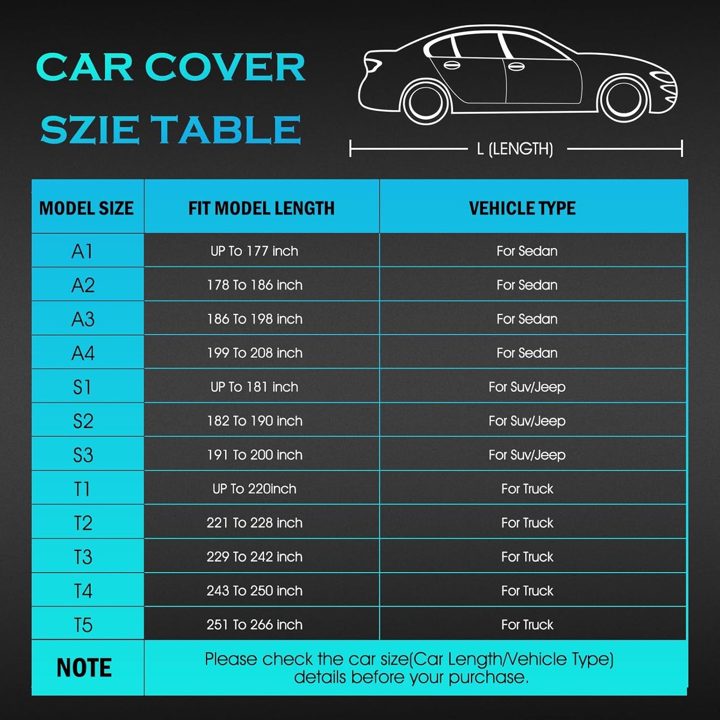 Car Cover Waterproof All Weather Full Exterior Covers w/Zipper, Size A1 Universal Fit for Nissan Versa, Kia Rio, Hyundai Accent, Audi TT, Porsche 718/Boxster/Cayman, BMW Z4, etc(UP to 177 inch)