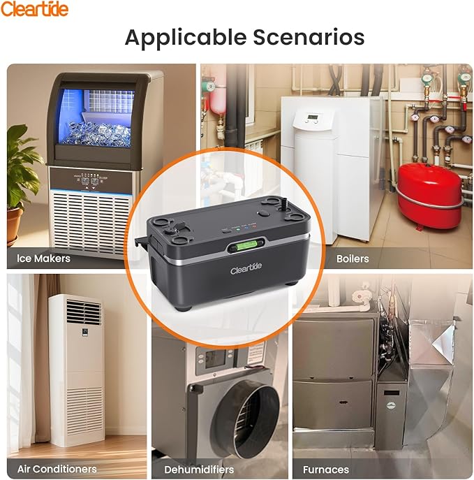 Cleartide Condensate HVAC Pump, Ultra-Quiet 25dB, 1/50 HP 110 GPH, 100-240V, Automatic Condensate Removal Pump with Safety Switch and Tubing for Air Conditioner/Furnace/Dehumidifier/Ice Machine