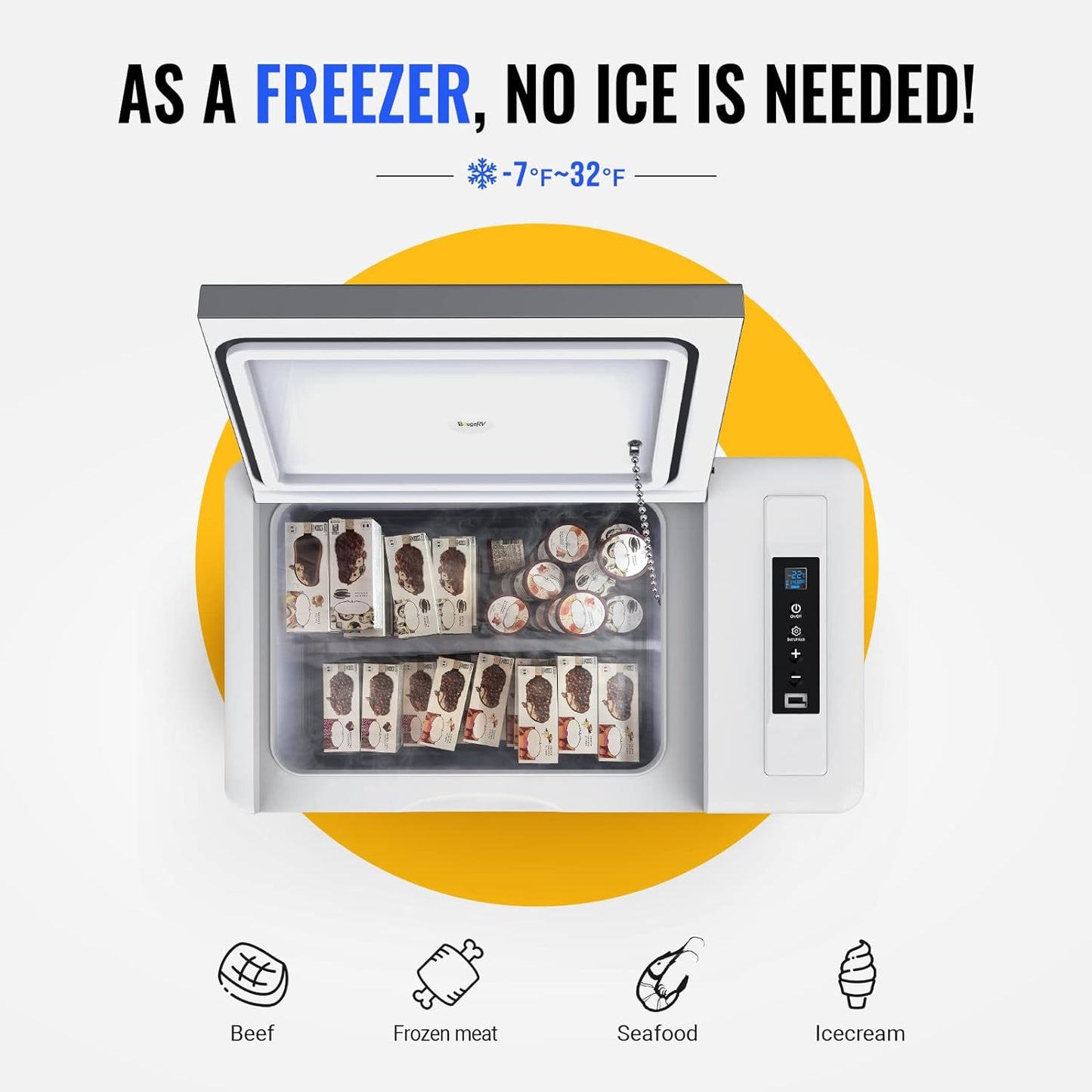 BougeRV 12 Volt Refrigerator With 23 Quart Cover, 12V Car Fridge 23 Quart Portable Freezer Compressor Cooler Compressor Freezer, 12/24V DC 110~240V AC, -8℉~50℉ for Truck RV SUV