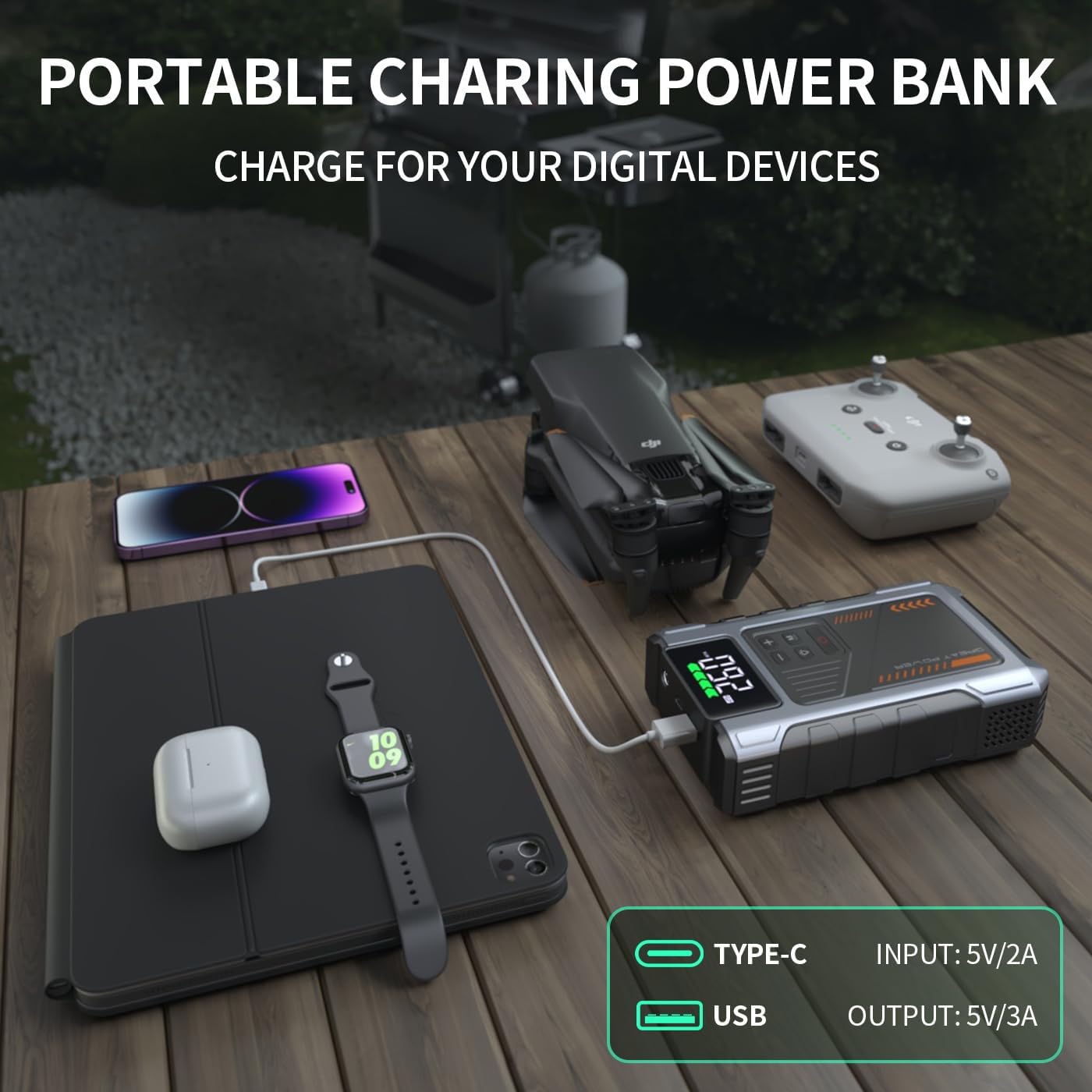 Portable Jump Starter with Air Compressor 4000A Peak with 150PSI Tire Inflator, Jump Box for 12V Car Battery Power Booster Pack (Up 8.0L Gas/6.5L Diesel Engine)