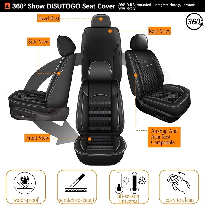 Car Seat Covers Fit for Nissan Frontier 2009-2023 2024 2025: Leather Seat Covers Full Set Ice Silk Breathable Waterproof Seat Cushion Protector