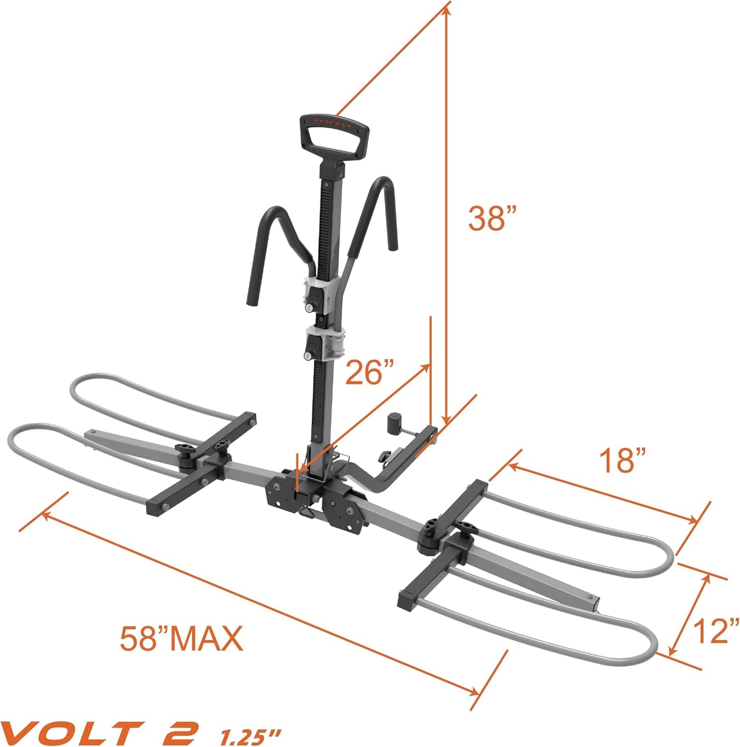 HYPERAX Volt 2_1.25" -E Bike Hitch Mounted Platform Style 2 Bikes Carrier for Car, SUV, Trucks, Sedan, Tilting e-Bike Rack for Hitch Fits Up to 2 X 70 lbs Bike with Up to 5" TIRE - NO RV USE!