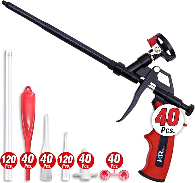 Luft Professional Expanding Foam Spray Gun (40 Insulation Guns + 360 Extenders) PU Insulating Applicator Heavy Duty Metal Body Dispensing Foam Gun Suitable for Caulking, Filling, Sealing (40 Pack)
