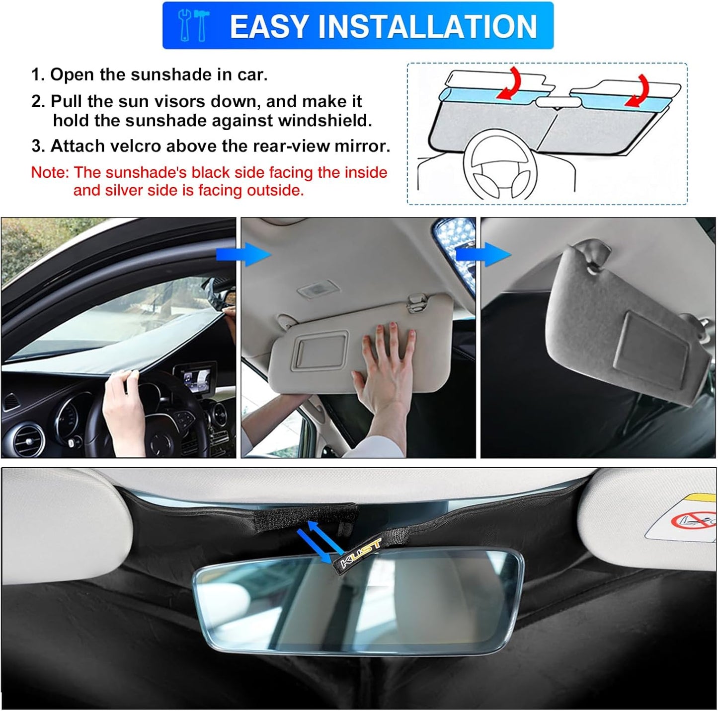 KUST Windshield Sun Shade for 2024 2025 2026 Hyundai Santa Fe Custom Fit Sunshade Window Sun Visor Protector Foldable Blocks UV Rays Keep Car Cooler