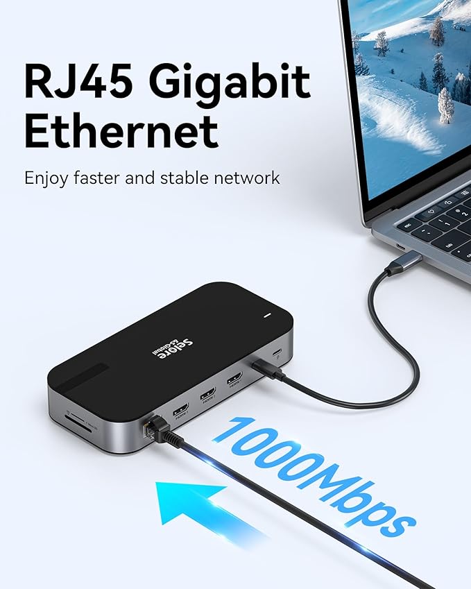 Selore USB C Dock 3 HDMI, Docking Station Dual Monitor,16 in 1 Laptop Docking Station 3 Monitors with Triple HDMI,10G USB A/C 3.1,100W PD,SD/TF,Ethernet,USB C Hub,USB C Dongle for Windows Mac