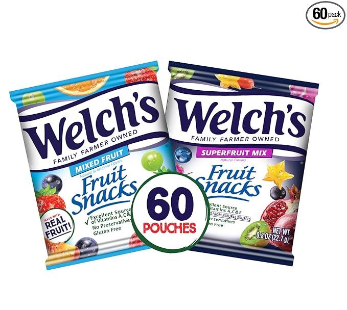 Welch's Fruit Snacks, Mixed Fruit & Superfruit 0.8 oz Single Serve Bags (Pack of 60)