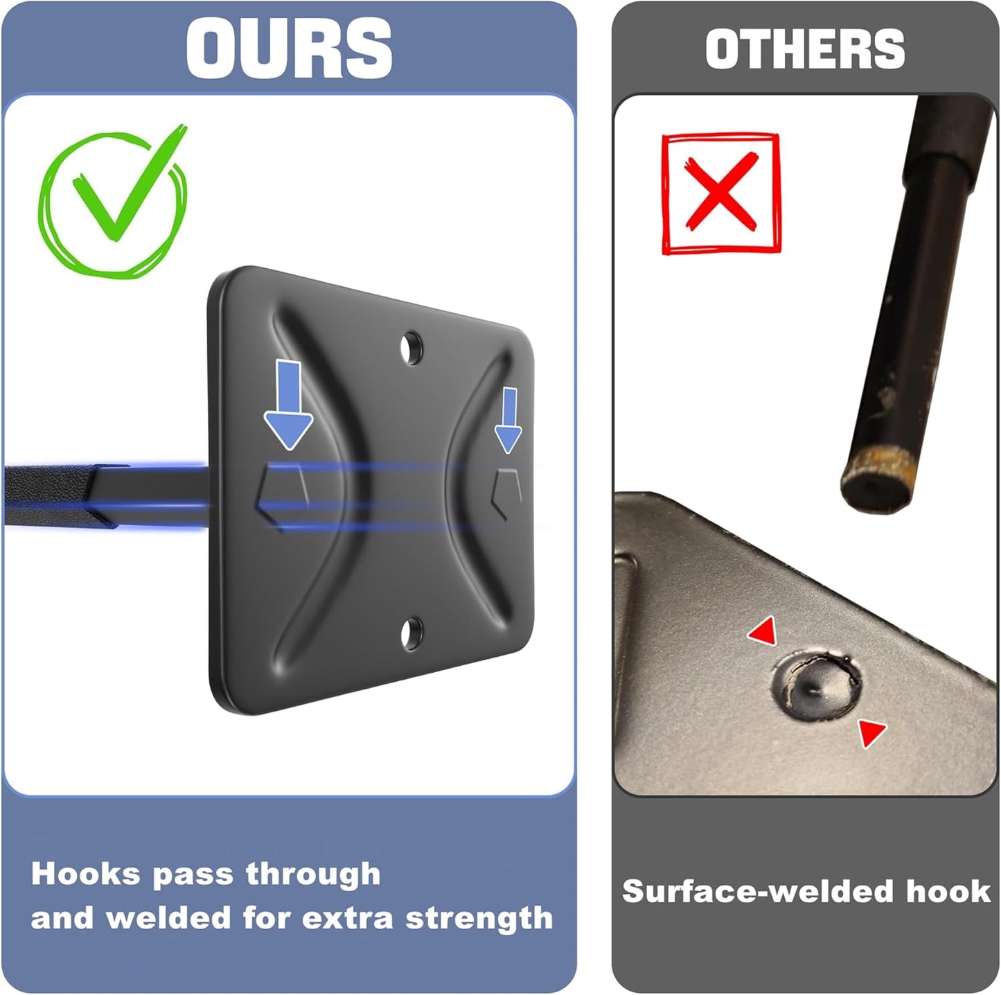 WALMANN Wall Mounted Garage Hooks, Heavy Duty 12-inch Tool Hooks for Hanging, Tool Hangers for Car Tires, Ladders, Folding Chairs, Strollers, Garden Tools (Pack of 4)