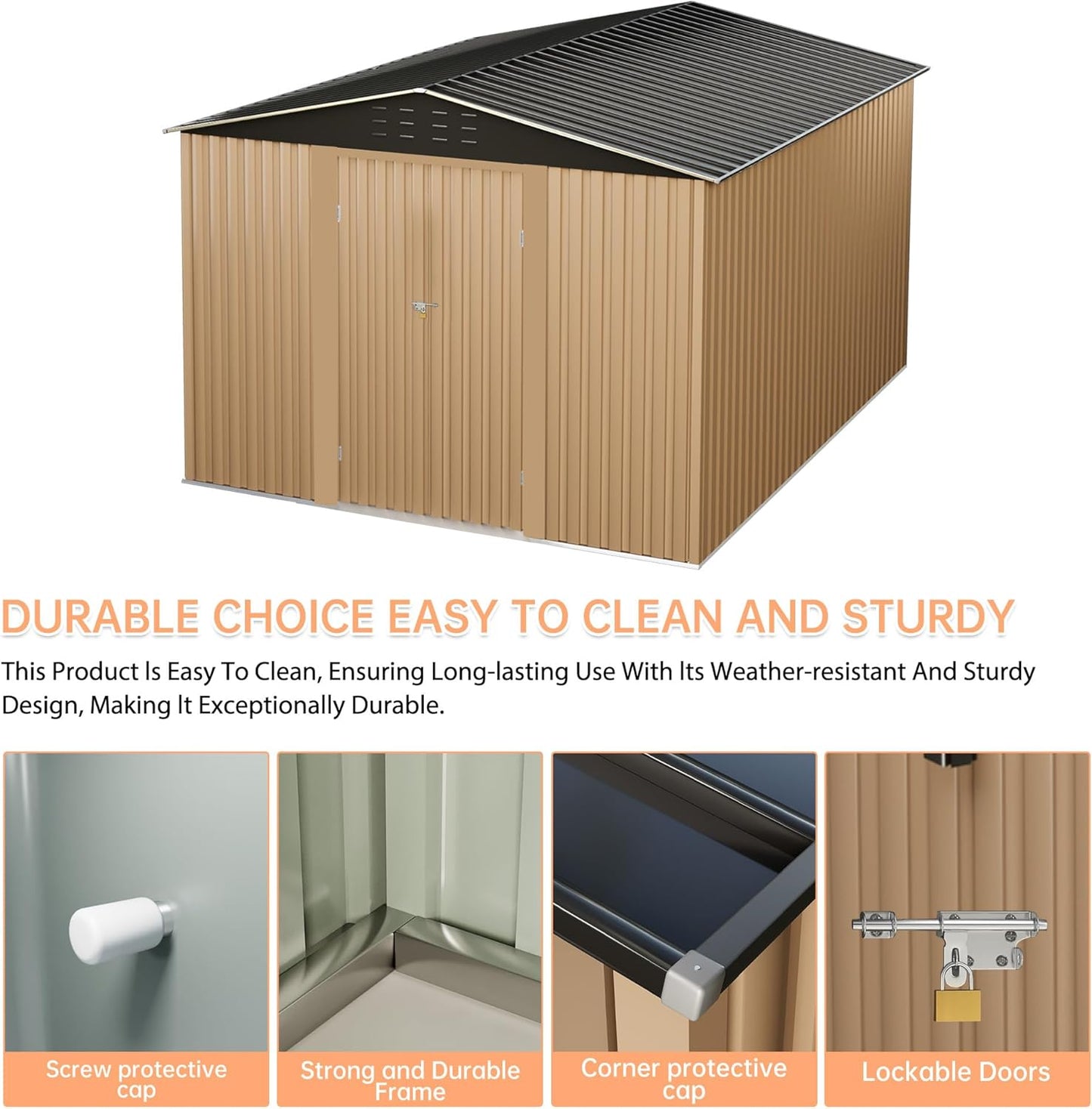 Outdoor Storage Shed,8x8 FT Metal Garden Shed with Lockable Doors & Slooping Roof,Updated Reinforced Door,Tool/Bike Sheds for Backyard, Patio, Poolside,Garage