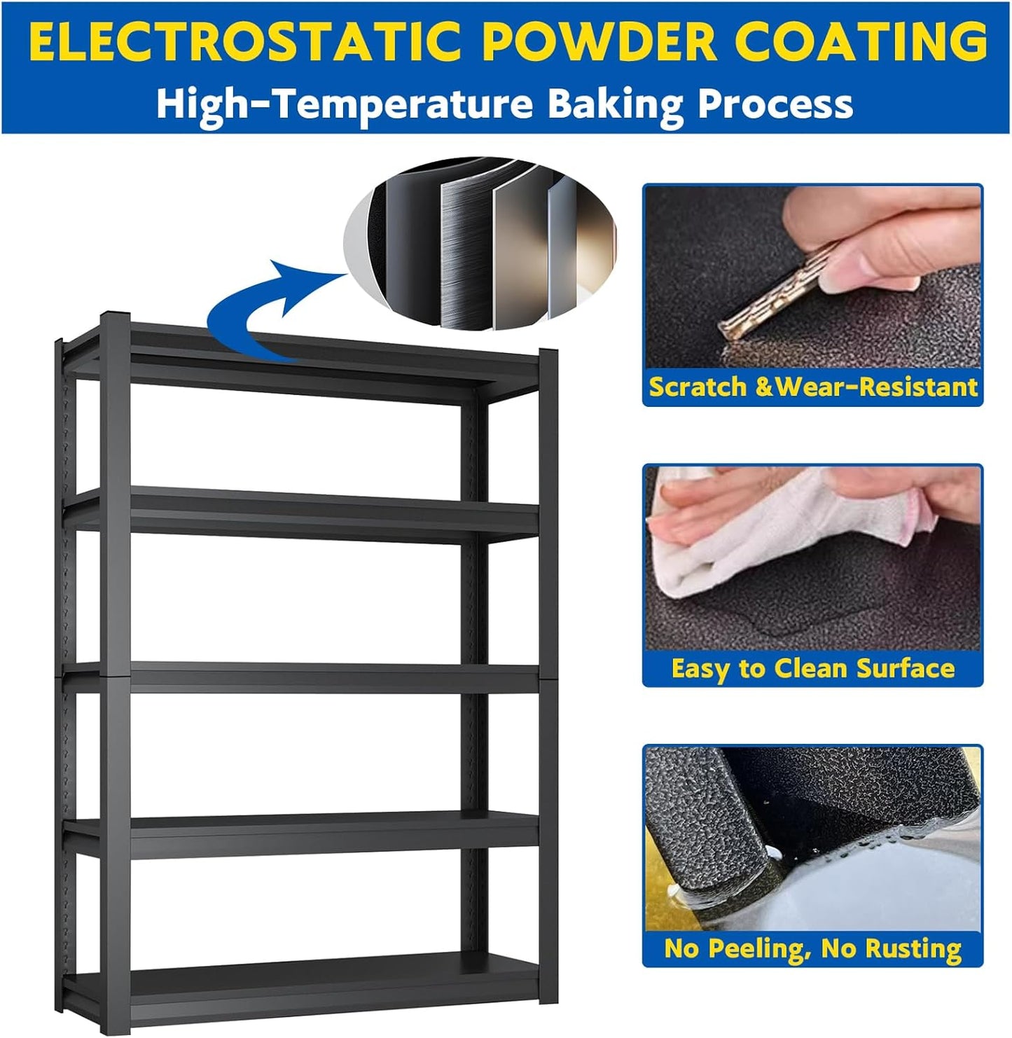 72''H Garage Shelving Heavy Duty, 2500LBS Storage Shelves, 5-Tier Adjustable Metal Shelve Storage Shelf Rack, Industrial Shelving Unit for Garage, Warehouse, Basement (35" W x 15.7" D x 72" H)